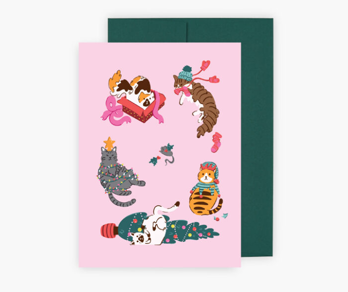 Carte de souhaits - Félins Festifs