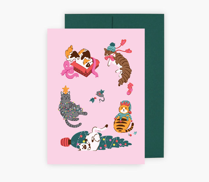 Carte de souhaits - Félins Festifs