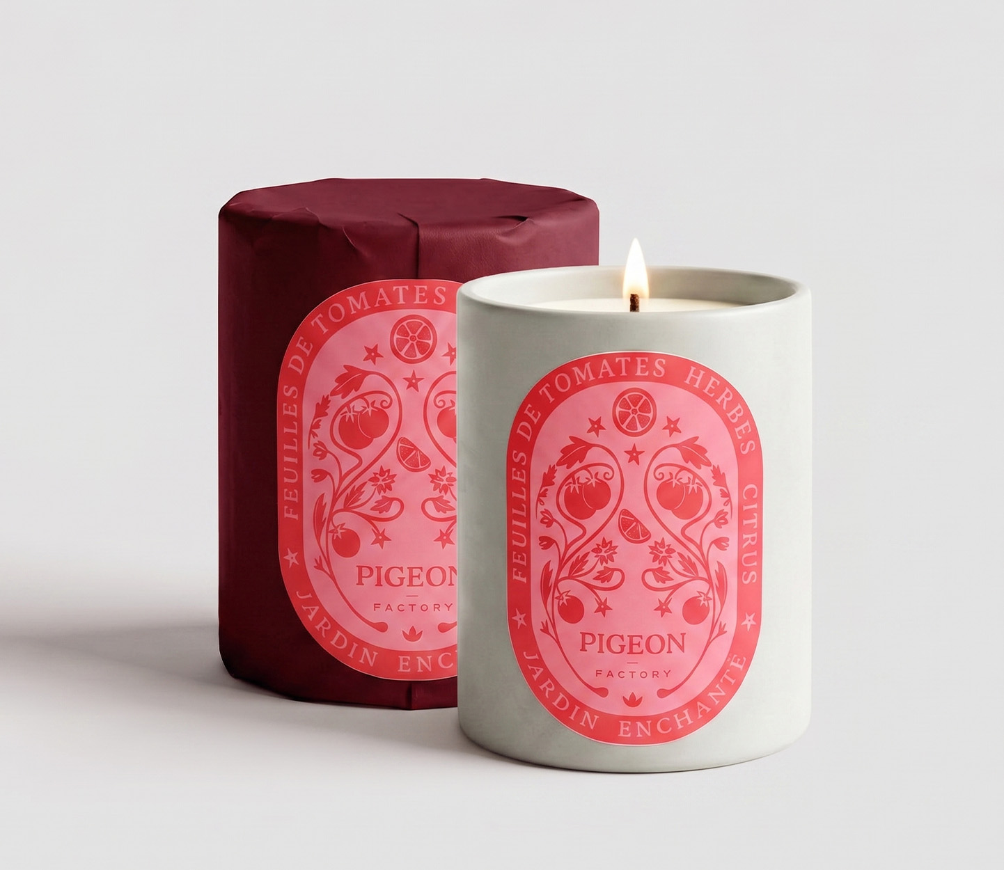Pigeon atelier letterpress bougie feuilles de tomates